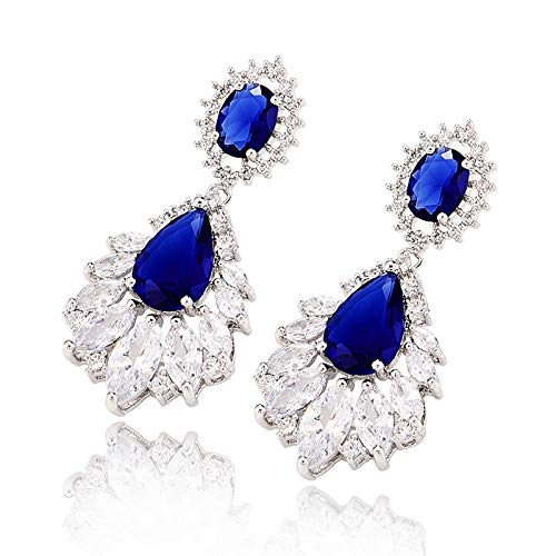 COJJ Aretes, Retro, fluidos, Azul Real, circonio, 925 Plata, Joyas de Boda.