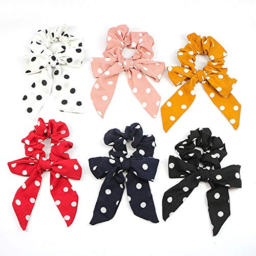 Coleteros para el pelo, 6 unidades, con lazo de lunares, para mujeres y niñas