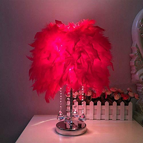 Colgantes de cristal de moda Pluma Sombra Lámpara Noche Mesa de noche Mesita de noche Escritorio Decoración, rosa roja