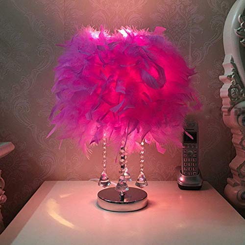 Colgantes de cristal de moda Pluma Sombra Lámpara Noche Mesa de noche Mesita de noche Escritorio Decoración, rosa roja
