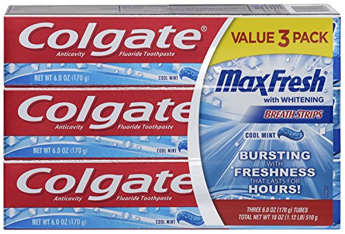 Colgate Max Fresh Dentifricio con Mini strisce di respiro, Cool Mint, 6 once (pacchetto di 3)