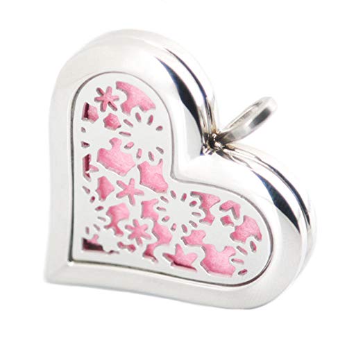 Collar Colgante Con Difusor De Aceite Esencial Collar Difusor 36Mm Heart Star Y Moon Aromaterapia Aceites Esenciales Difusor De Perfume De Acero Inoxidable Collar De Medallón Con Almohadillas De Caden