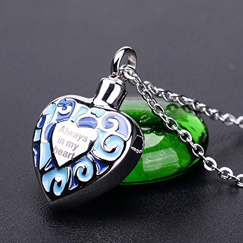 Collar con colgante grabado "Always in my heart" de urna conmemorativa de acero inoxidable desmontable, color azul