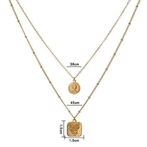 Collar de Mujer, Collar Doble, Colgante de Tendencia de patrón Cuadrado, Collar con Cadena de clavícula Femenina