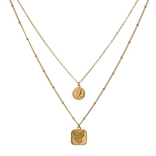 Collar de Mujer, Collar Doble, Colgante de Tendencia de patrón Cuadrado, Collar con Cadena de clavícula Femenina