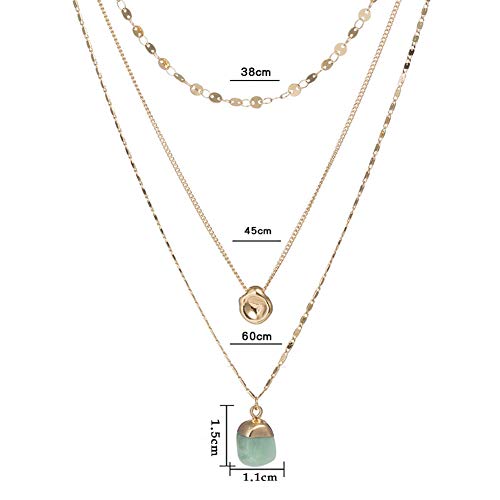 Collar de Mujer, Collar Simple de Varias Capas, Imitación de Resina de Piedra Natural Verde, Disco de Cobre Cadena Hecha a Mano para Mujer