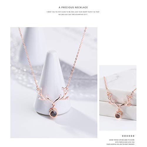Collar de Plata de la decoración de astas S925 con 100 Clases de joyería Tallada-Mini te Amo Lenguaje Colgante Simple de la Manera Femenina de Oro Rosa clavícula Cadena Mejor Regalo for el Día de San