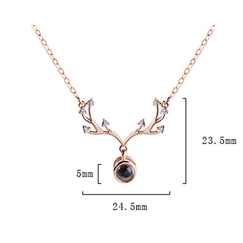 Collar de Plata de la decoración de astas S925 con 100 Clases de joyería Tallada-Mini te Amo Lenguaje Colgante Simple de la Manera Femenina de Oro Rosa clavícula Cadena Mejor Regalo for el Día de San
