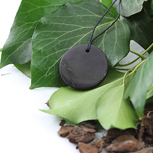 Collar de Shungite con Colgante Diseño Círculo Pequeño Hecho de Piedra Shungit para Protección Electromagnética | Joyería de Shungita Moderna, Usada para Equilibrar Chakras y Energía | Círculo Pequeño
