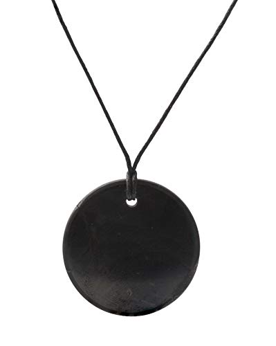 Collar de Shungite con Colgante Diseño Círculo Pequeño Hecho de Piedra Shungit para Protección Electromagnética | Joyería de Shungita Moderna, Usada para Equilibrar Chakras y Energía | Círculo Pequeño