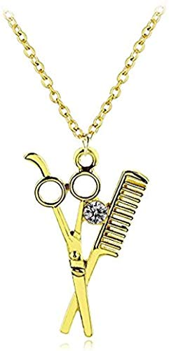 Collar Hip Hop Peine Peine de Tijera Collar con Colgantes de Cristal para peluquería Mujer Hombre Joyería