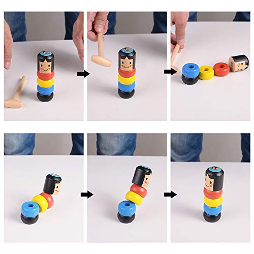 Colmanda Juguete Mágico de Hombre Wooden Man Daruma Stage Magic Props Halloween Magic Tricks Estilo Japonés Inmortal Marioneta para Niños y Adultos