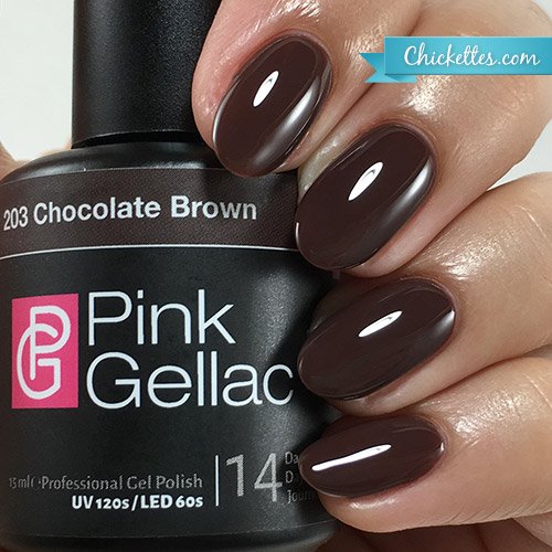 Color de pintauñas permanente Pink Gellac 203 Chocolate Brown. Esmalte de gel, calidad profesional y fácil aplicación en casa. Esmaltes de uñas.