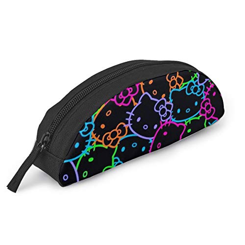 Colorido estuche de Hello Kitty Head para lápices con bolsillo grande y cremallera semicircular de tela, maquillaje escolar