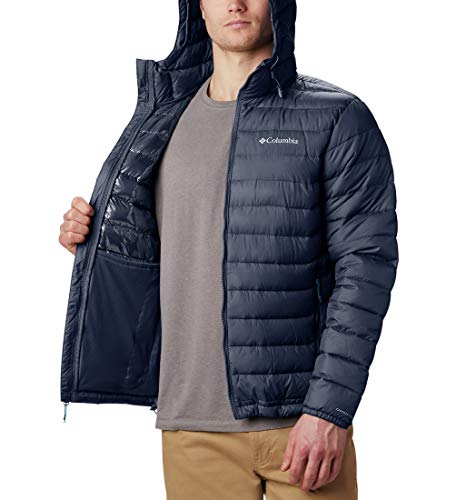 Columbia Powder Lite Hooded Chaqueta De Plumón Con Capucha, Hombre, Azul (Navy), Talla S