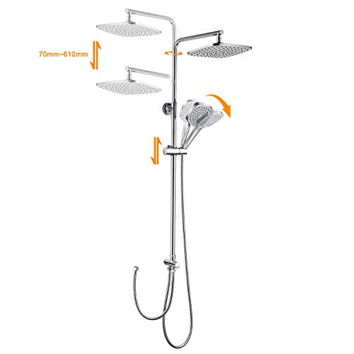 Columna de Ducha sin Grifo, WOOHSE Conjunto de Ducha con 3 Tipos Ducha de Mano Set de Ducha Giratoria de 360° con Barra Ajustable 83-137cm Sistema de Ducha de Lluvia Agua Fría y Caliente para Baño
