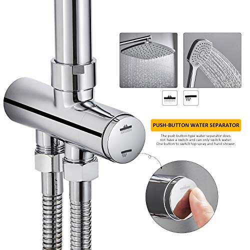 Columna de Ducha sin Grifo, WOOHSE Conjunto de Ducha con 3 Tipos Ducha de Mano Set de Ducha Giratoria de 360° con Barra Ajustable 83-137cm Sistema de Ducha de Lluvia Agua Fría y Caliente para Baño