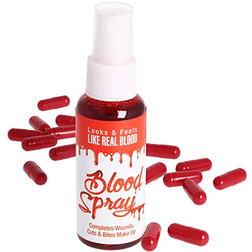 com-four® Set de Sangre Artificial de 9 Piezas - Spray de Sangre y cápsulas de Sangre para Halloween - Disfraz de Vampiro y Zombi (17 Piezas - Set de Sangre Falsa)