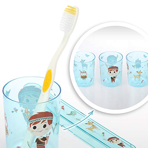 com-four® Set de Viaje de 5 Piezas para niños: Bolsa de Transporte con Taza de Cepillo de Dientes, Estuche de Cepillo de Dientes, Peine y Cepillo para niños (Indio con Bolsa/Azul - 05 Piezas)