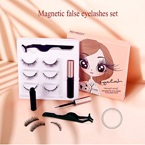 Comet PestañAs Postizas 3 Pares De Delineador De Ojos LíQuido MagnéTico 3D Juego De PestañAs CosméTicos para PestañAs con ImáN