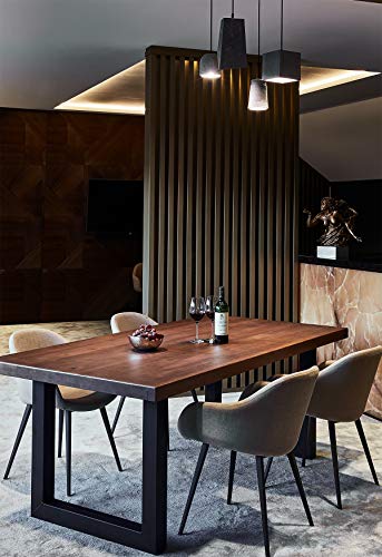 COMIFORT Mesa de Comedor - Mueble para Salon Oficina Despacho Robusto y Moderno de Roble Macizo Color Ahumado, Patas de Acero X-Forma Blancas (220x100 cm)