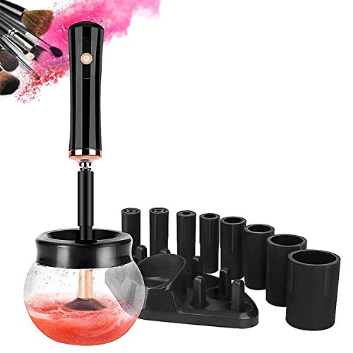 Comius Sharp Limpiador y secador de pinceles de maquillaje eléctrico actualizado Pro 2020, Spinner automático para todos los pinceles, con 8 collares de goma de tamaño