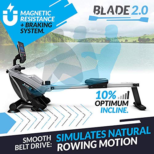 Como remar en un lago sin salir de casa. La Máquina de Remo Bluefin Fitness plegable te da 8 niveles de resistencia magnética regulable, transmisión suave, pantalla LCD, aplicación para Smartphone.