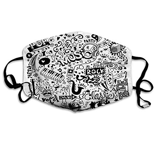 Cómoda cubierta de cara a prueba de viento, diseño de música con dibujo abstracto de roca jazz blues género clásico baile impreso decoración facial para adultos