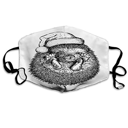 Cómoda cubierta de cara a prueba de viento, erizo monocromo con atuendo de invierno divertido sombrero de animal con impresión de imagen de fauna impresa, decoraciones faciales impresas para adultos
