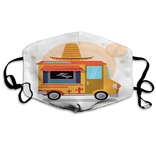 Cómoda cubierta para la cara a prueba de viento, camiones de entrega rápida de comida mexicana con un gran sombrero de Sombrero, decoraciones faciales impresas para adultos