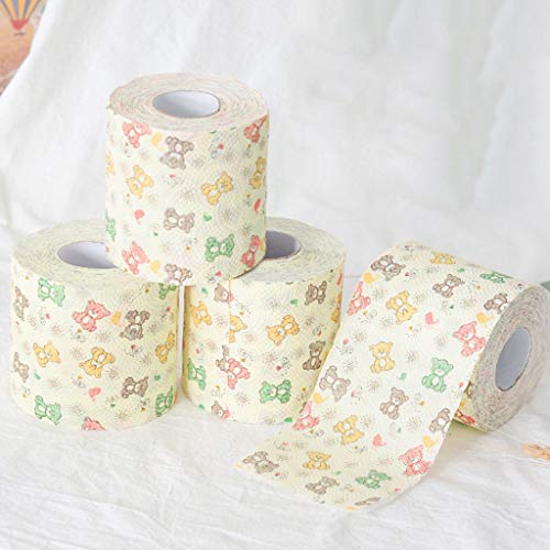 Congchuaty 12 rollos de papel higiénico con diseño de oso de dibujos animados para el hogar, baño, pulpa de madera, 3 capas de tejido
