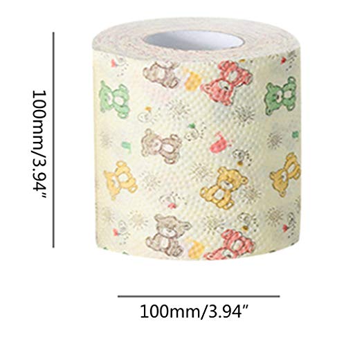 Congchuaty 12 rollos de papel higiénico con diseño de oso de dibujos animados para el hogar, baño, pulpa de madera, 3 capas de tejido