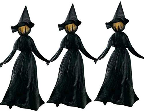 Conjunto de 3 brujas Visitante Light-Up con estacas, escultura 5.6FT la bruja, bruja Sombrero iluminado de control por voz resplandor de sonido de la casa encantada de la fiesta