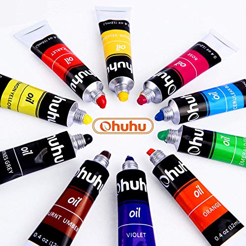 Conjunto de 36 colores de pinturas al óleo Ohuhu. Tintas a base de aceite, para técnica de pintura al óleo. 24 tubos x 12 ml. Gran regalo para el día de la madre o para uso escolar