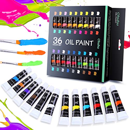 Conjunto de 36 colores de pinturas al óleo Ohuhu. Tintas a base de aceite, para técnica de pintura al óleo. 24 tubos x 12 ml. Gran regalo para el día de la madre o para uso escolar