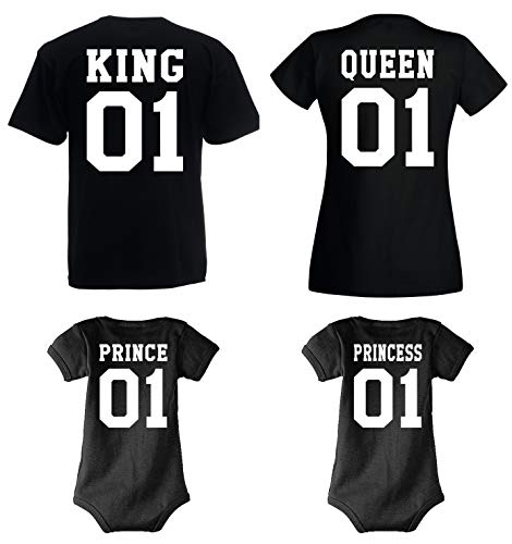 Conjunto de bodi y camiseta para mujer, hombre y bebé, diseño de King, Queen, Prince y Princess Queen / negro. M