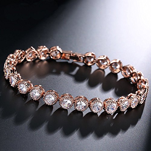 Conjunto de joyas «Infinity Love» para mujer de acero inoxidable en oro rosa de Kim Johanson, cadena con colgante, pendientes y pulsera recubiertas con circonitas, incluye bolsa para joyas