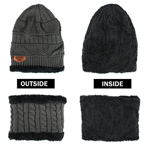 Conjunto de Sombrero y Bufanda, Hombre y Mujer Sombrero Caliente de Punto y Bufanda de Forro de Lana, 2 Piezas (50-60cm)