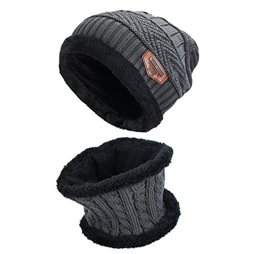Conjunto de Sombrero y Bufanda, Hombre y Mujer Sombrero Caliente de Punto y Bufanda de Forro de Lana, 2 Piezas (50-60cm)