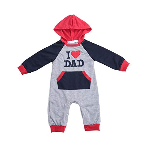 Conjunto de Traje Para Bebé I Love Mom/Dad Impresión Mono de Manga Larga 0-5Y Diseño de Arco Iris Más Dinámico Haz Que Tus Hijos Sean Más Adorables(Red, 80cm)