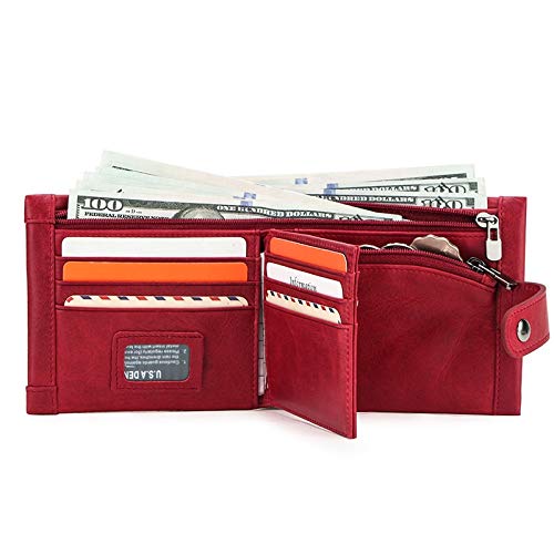 Contact's Cartera pequeña de Cuero Genuino para Mujer Portatarjetas RFID para Mujer Carteras para Mujer Monedero con Cierre de Moda Mujer   -Negro