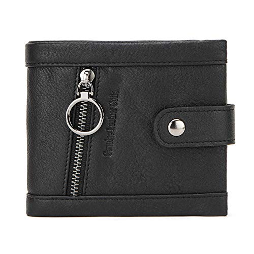 Contact's Cartera pequeña de Cuero Genuino para Mujer Portatarjetas RFID para Mujer Carteras para Mujer Monedero con Cierre de Moda Mujer   -Negro