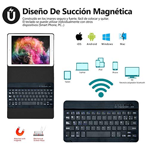 COO Funda con Teclado Español iPad 2018/2017, 9.7 Funda Ultraliviano con Teclado Bluetooth Inalámbrico para iPad Air 2/1, iPad 2018, iPad 2017, iPad Pro 9,7 con Soporte Multiángulo (Gris negro)
