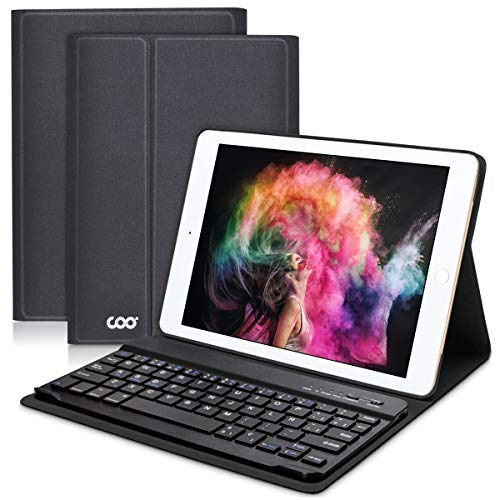 COO Funda con Teclado Español iPad 2018/2017, 9.7 Funda Ultraliviano con Teclado Bluetooth Inalámbrico para iPad Air 2/1, iPad 2018, iPad 2017, iPad Pro 9,7 con Soporte Multiángulo (Gris negro)