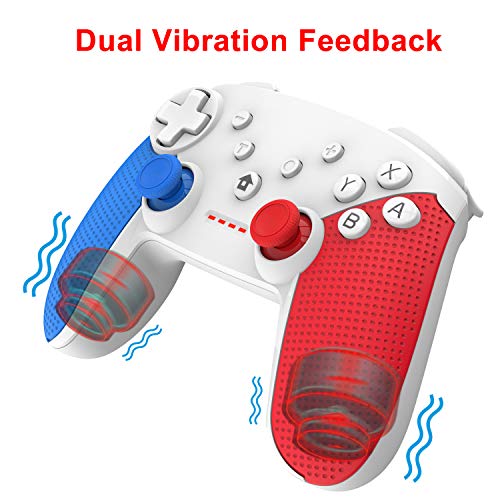 COODIO Mando Pro Para Nintendo Switch, Mando Inalámbrico Switch, Nintendo Switch Controller Gamepad Joystick + Type-C Cable de iluminación LED Para Nintendo Switch, Azul/Rojo