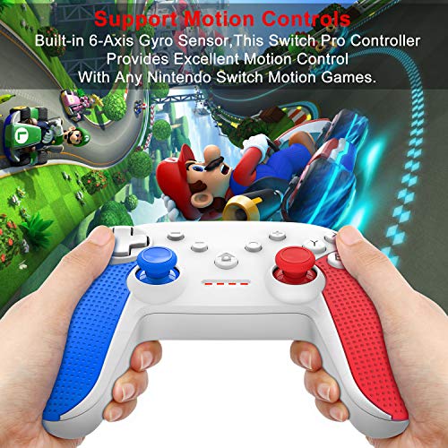 COODIO Mando Pro Para Nintendo Switch, Mando Inalámbrico Switch, Nintendo Switch Controller Gamepad Joystick + Type-C Cable de iluminación LED Para Nintendo Switch, Azul/Rojo