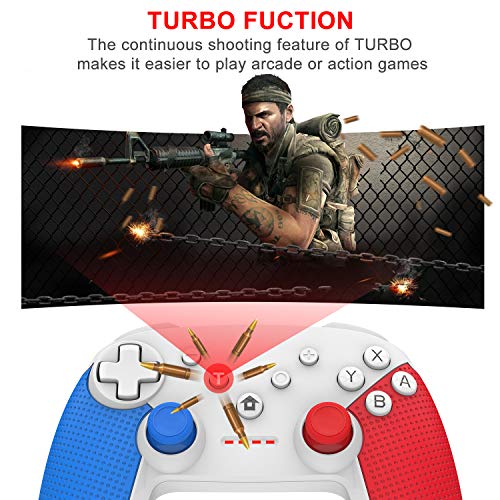 COODIO Mando Pro Para Nintendo Switch, Mando Inalámbrico Switch, Nintendo Switch Controller Gamepad Joystick + Type-C Cable de iluminación LED Para Nintendo Switch, Azul/Rojo