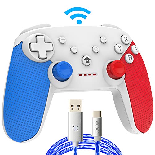 COODIO Mando Pro Para Nintendo Switch, Mando Inalámbrico Switch, Nintendo Switch Controller Gamepad Joystick + Type-C Cable de iluminación LED Para Nintendo Switch, Azul/Rojo