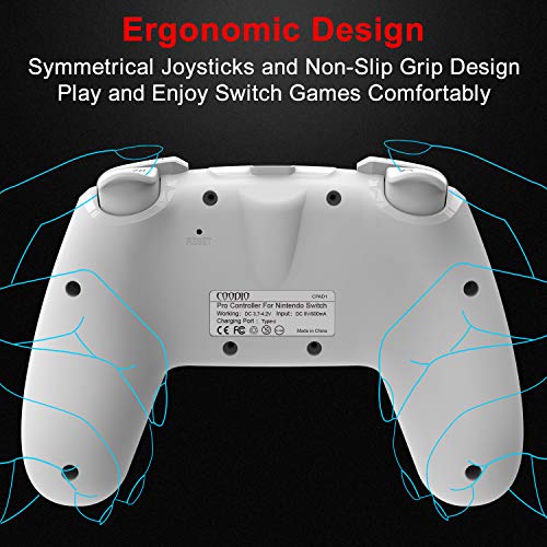 COODIO Mando Pro Para Nintendo Switch, Mando Inalámbrico Switch, Nintendo Switch Controller Gamepad Joystick + Type-C Cable de iluminación LED Para Nintendo Switch, Azul/Rojo