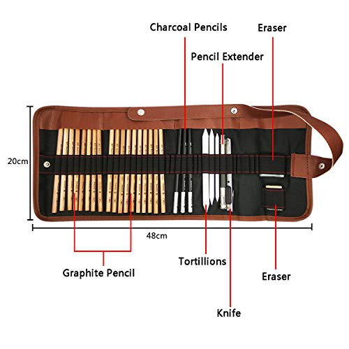 Cooja Set de Lapices de Dibujo, Lapiz Kit de Arte Material de Dibujo con Lapices Grafito e Lapices Carboncillo, Set de Artista para Bosquejo, 29 Piezas